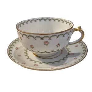 Vintage GDA Limoges France CH. Field Haviland Pink Roses TEACUP & SAUCER